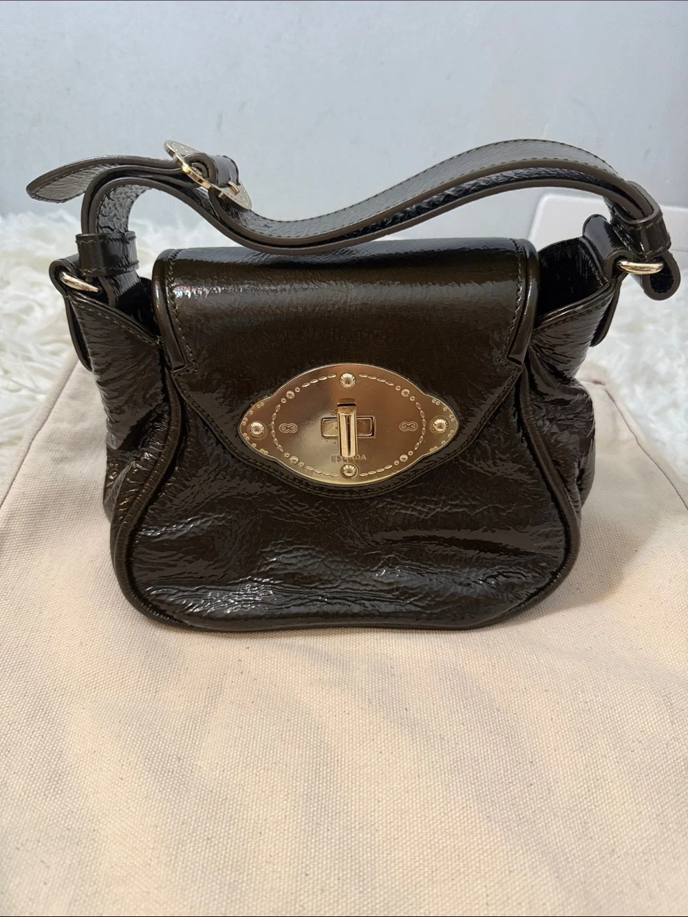ESCADA patent leather dark green mini shoulder bag